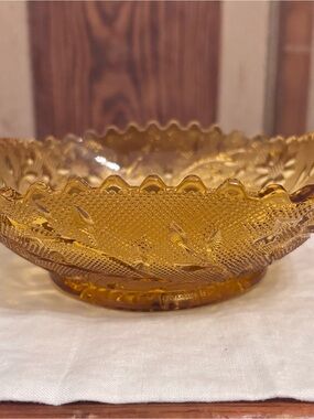 Amber Pressed Glass Decorative Bowl